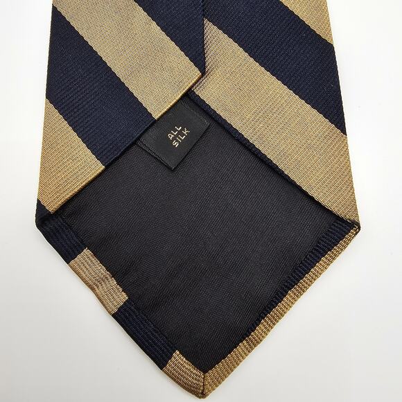 Ferrell Reed for Nordstrom Repp Stripe Tie Mens Silk Navy Blue Tan 56" - Picture 4 of 6